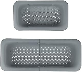 Sink Filter Tray,Forreen 2PCS Square Drain Basket Collapsible Kitchen Colander Sink Basket Adjustable Sink Drain Shelf with Extendable Over The Sink for Pasta Fruit Vegetables