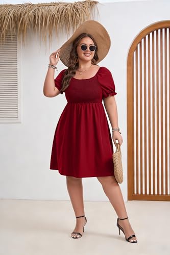 Image of Plus Size Summer Dresses for Women Casual Short Sleeves A Line Midi Dress