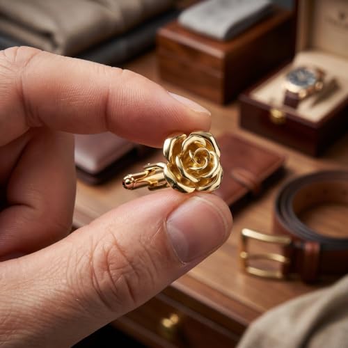 Gemelos para eventos formales y pinzas para corbata de rosas para hombres y mujeres 6