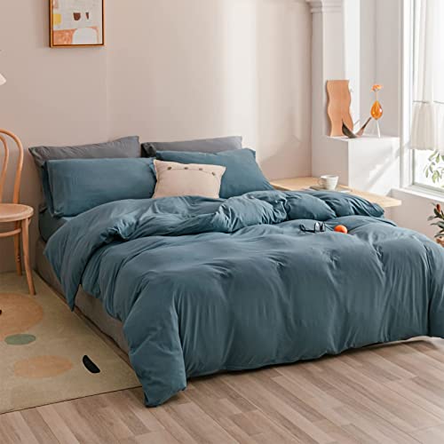 Mwl Toy Duvet Cover Queen Size (90X90 Inch), Jersey Knit Cotton Queen Duvet Cover, 3 Pcs (1 Solid Color Duvet Cover, 2 Pillowcases) Ultra Soft Bedding Set For All Seasons (Cerulean Blue) #TOP2