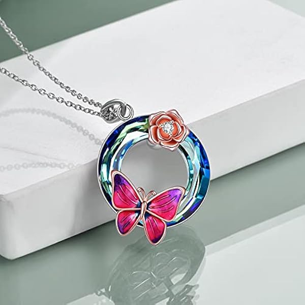 YFN Collar Mariposa Plata Esterlina Girasol/Rosa Mariposa Colgante Joyas Regalos para Mujeres Niñas
