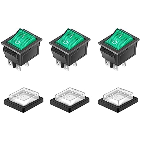3 Pcs Waterproof Green Light Rocker Switch Cover
