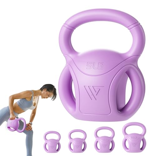 5 lb Kettlebell Weight with Three-handles for Weightlifting, Conditioning and Core Training for Women Men Home Gym [Purple]