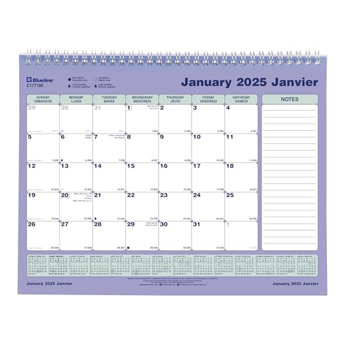 Blueline 2025 Calendrier Mural Mensuel 11" x 8.5" Bilingue