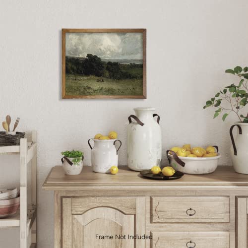 Farmhouse Landscape Forest Pictures Bedroom - Art Deco Wall Art For Kitchen - 11 X 14 Art Prints- Rustic Vintage Decor For Living Room - Antique French Poster - Green Wild Cow Abstract Oil Painting #TOP4