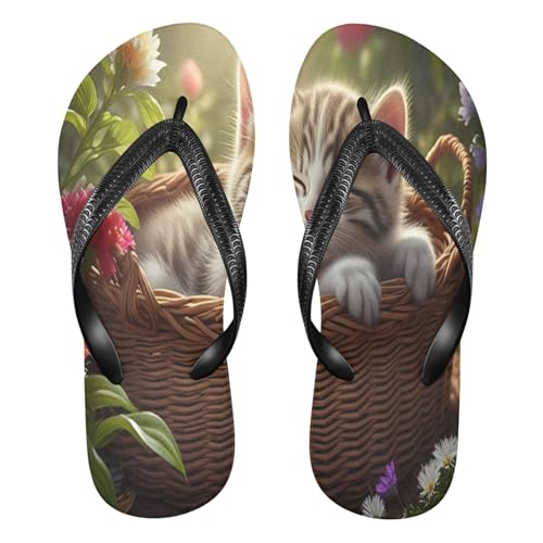 Nander Cat in The Basket Sandal Flip Flops of Men's & Women's,Beach Slippers Flip Flops Shower Shoes