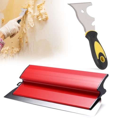Surface Spatula 40 cm, Smoothing Spatula Flexible Stainless Steel Spring Spatula Tool with Ergonomic Z Handle and 22.4 cm Multifunctional Spatula for Drywall, Wallpaper