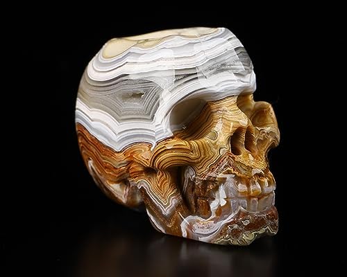 1.1" Red Crazy Lace Agate Carved Crystal Skull,Realistic, Crystal...
