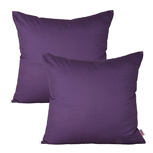 Queenie® - 2 Pcs Solid Color Cotton Decorative Pillowcase Cushion Cover For Sofa Throw Pillow Case Available In 14 Colors & 5 Sizes (18 X 18 Inch (45 X 45 Cm), Purple) #TOP1