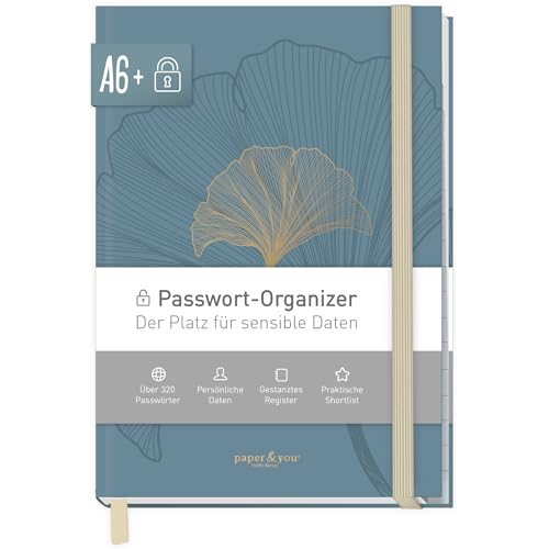 paper&you® Livre de mots de passe A6+ avec onglet A-Z 