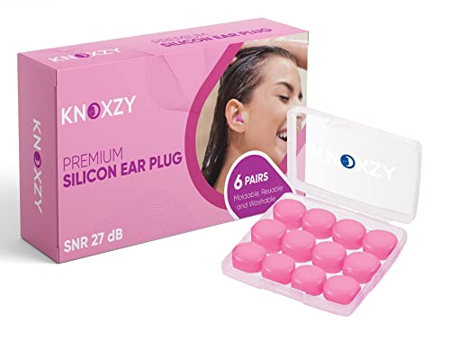 Knoxzy Silicone Ear Plugs Re-Usable Waterproof Noise Cancelling Premium Moldable Ear Plugs for Sleeping Travelling Studying Noise Reduction Pink Pack of 1