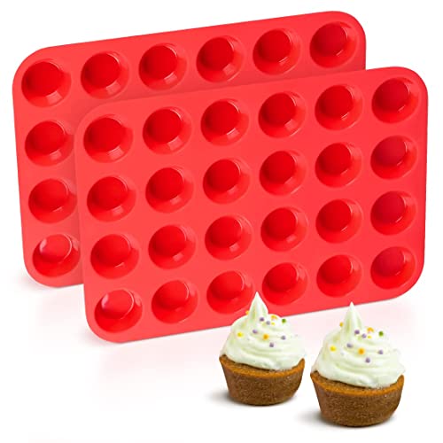 Silicone Mini Muffin Pan, 24 Cups Mini Cupcake Pans Silicone Muff...