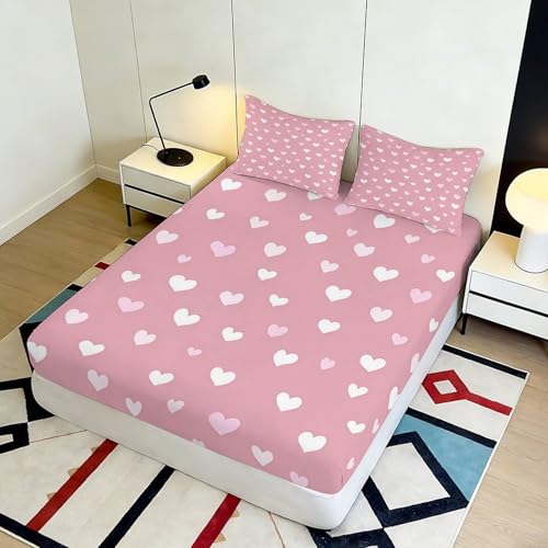 Drap-Housse Cœur 3D en Microfibre Rose | Protège-Matelas Confortable 90x200x25cm