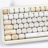 PBT かわいいキーキャップ、ベージュ MOG Profileキーキャップセット、139キーラウンドカスタムキーキャップ Mx Cherry メカニカルキーボード60 75 100%用 (ホワイト)