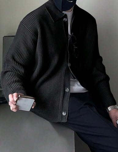 Men's Casual Cardigan Long Sleeve Button Front Cardigan Sweater V Neck Rib Knit Cardigan Sweater Top4