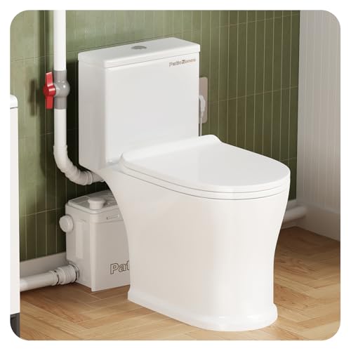 900W Upflush Toilet with Macerator Pump Kit, One Piece Full Skirted Macerating Toilet with 4 Water Inlets & 2 Outlets Pump for Shower/Washer/Sink, Super Quiet Operation, 39.3FT Basement Head Lift
