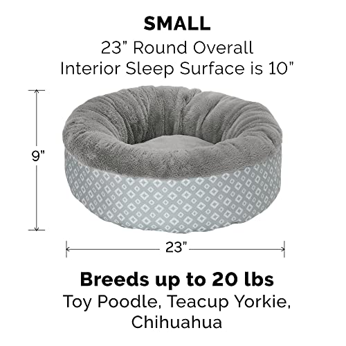 Image of Furhaven 23 inch Round Donut Dog Bed for Indoor Cats & Small Dogs, Washable, For Dogs Up to 20 lbs - Plush & Diamond Print Donut Bed - Gray, Small