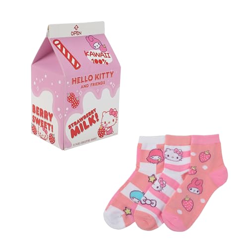 Bioworld Hello Kitty & Friends Character Print Women's 3-Pair Casual Quarter Crew Socks