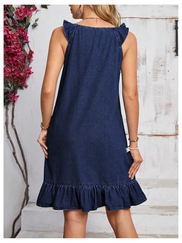 Image of Floerns Women's Ruffle Trim Sleeveless Tank Denim Dress Vacation Scoop Neck Jean Dresses