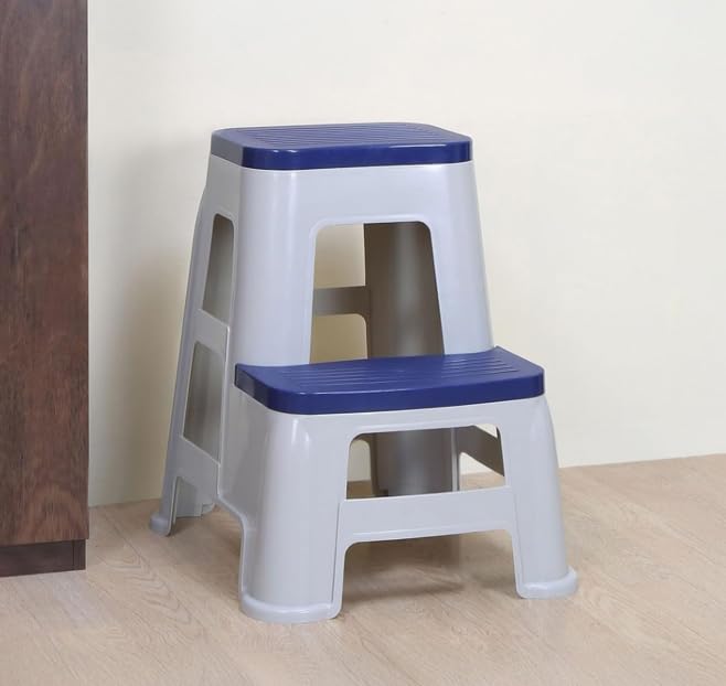 Strong and Durable Plastic Step Stool for Home (1, Grey and Blue) | Anti-Slip Steps, Sturdy Build, 47 cm Wide, Kitchen & Bathroom Use, Lightweight Design-image-10