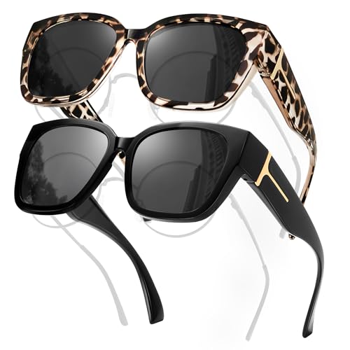 MAIVARDAY Fit Over Glasses Women Polarized Sunglasses Square Wrap Around Over Glasses UV Protection & 2 Pack