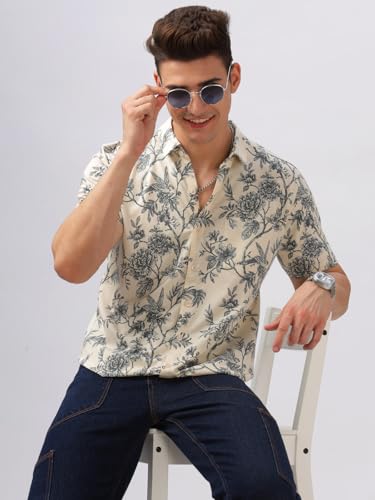 Image of BULLMER Trendy Regular Fit Printed Causal Half Sleeve Shirt for Men