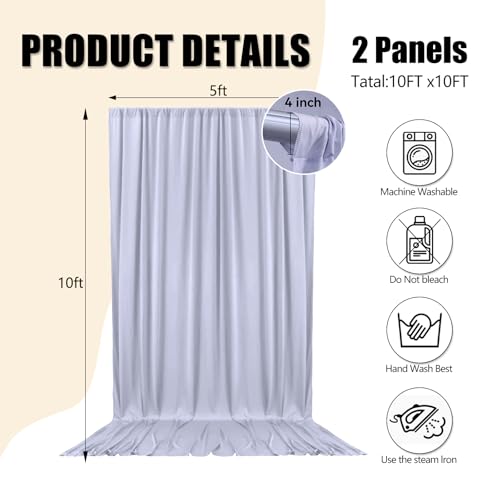 Image of 10ft x 10ft Blueish Gray Backdrop Curtains for Parties, Polyester Fabric Backdrop Drapes with Rod Pockets for Weddings, Birthday, Halloween, Photography, Christmas Party Background Curtain, 2 Panels