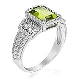 VIR JEWELS 1.10 cttw Emerald Peridot Ring .925 Sterling Silver with Rhodium Plating 8x6 MM Size 7