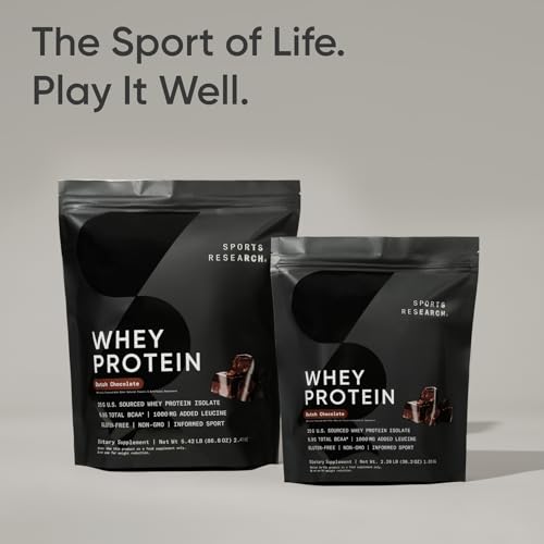 Image of Sports Research Whey Protein Isolate - Sports Nutrition Protein Powder 25g per Serving - 5lb Bag Whey Protein - Dutch Chocolate Bulk Protein Powder, 60 Servings