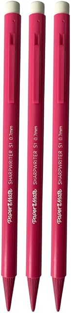 Newell Brands Papermate Sharpwriter Mechanical Pencils Pink Barrel HB 0.7mm Lead With Rubber Eraser Twistable Shock-Absorbing Tip (3) (2056033)