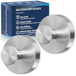 Suction Cup Hooks for Shower,2Pcs Shower Hooks for Inside Shower,No Drill Towel Hooks for Bathroom Wall,Kitchen,Glass,Mirror,Tile to Hang Towels,Robes,Loofah-Silver