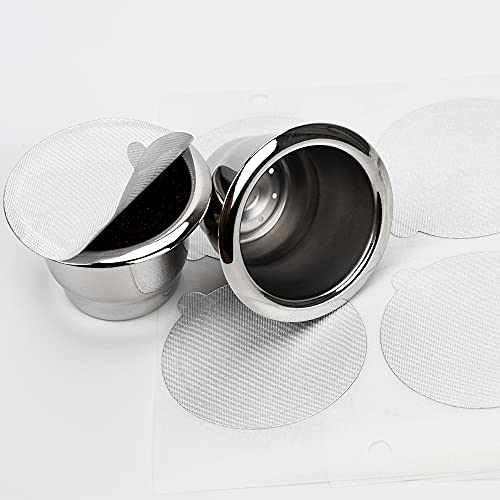 Reusable Espresso Capsules Refillable Coffee Pods Stainless Steel Cups Filters Compatible For Nespresso Original Line Machines With Aluminum Foil Seals Stickers Lids (2 Cups+100 Lids) #TOP2