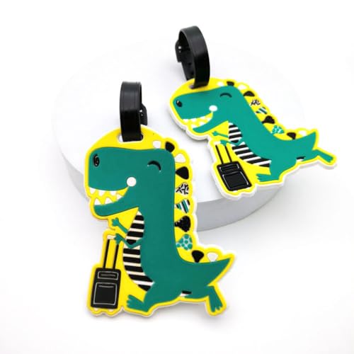 Cute Cartoon Dinosaur Silicone Luggage Tag Fun Triceratops Travel Bag Tag Personalized Labels for Cruise Airport (T-Rex)2
