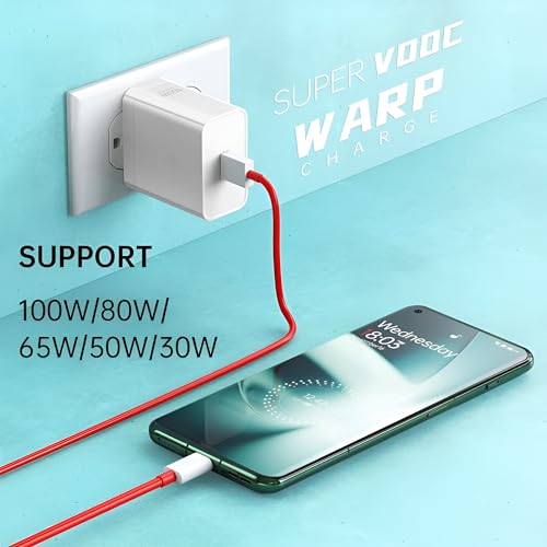 Image of 100W Supervooc USB Type C Charger with 1M Cable for Oneplus 12 /12R /11 /11R /10 Pro /10T /10R /10 /9 Pro /9RT /9 /Nord Ce 4 /Ce 3 /Ce 2 Lite /Ce 3 Lite /Nord 4 /3 /2 /2T 5G, 100 w USBC Fast Charging Adapter, White