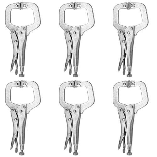 6 Inch C Clamp Locking Pliers, 6 Pack Heavy Duty Welding Clamps Metal Table Vice Grips Face Clamps Safety Eye Tool Clamp for Reliable Home or Workshop Use