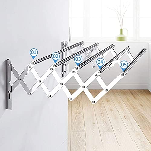 SnamicE Clothes Airer Wall Mounted Clothes Drying Rack Folding Airer Capacity Towel Rail Stainless Steel Space Saver Huge Capacity 5 Rods Dryer,90cm/35.4in - Image 4
