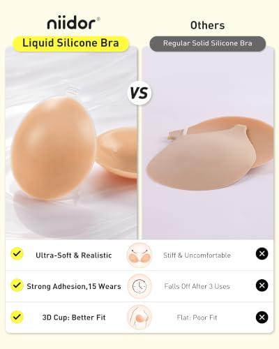 Image of Niidor Sticky Bra Adhesive Strapless Ultra Invisible Push up Silicone Bra Multiple Colors Sizes Reusable for Backless Dress