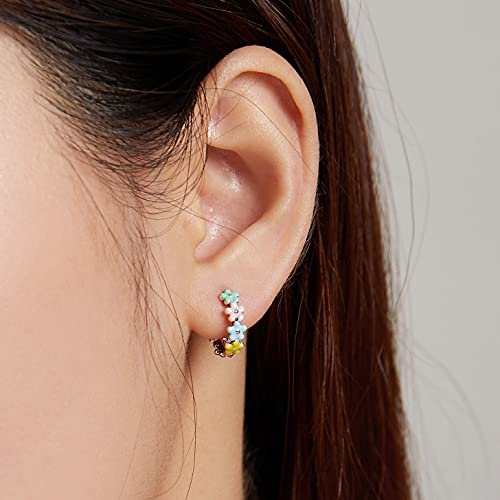 Voroco Sterling Silver Earrings For Womens Hoop Rainbow Earrings 14K Gold Plated Hypoallergenic For Birthday #TOP6