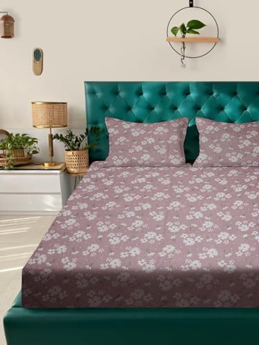 Image of ROSARAHOME 180 TC Microfiber Flat Queen Size Double Bed Bedsheet with 2 Pillow Cover| Bedsheet:240cmx225cm Pillow Covers:45cmx70cm,Floral Purple