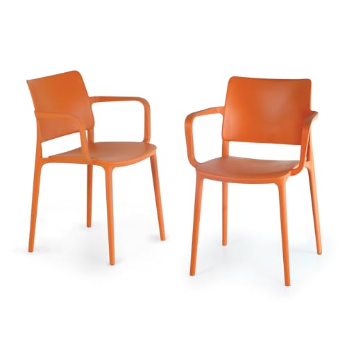 Farrah Outdoor Stacking Dining Armchair: Stylish Comfort for Patio Dining 4 WRGHOME Florence Modern Stacking Plastic/Resin Patio Dining Armchair Indoor/Outdoor, Pool, Patio, Kitchen, Restaurant (Set of 2), Orange