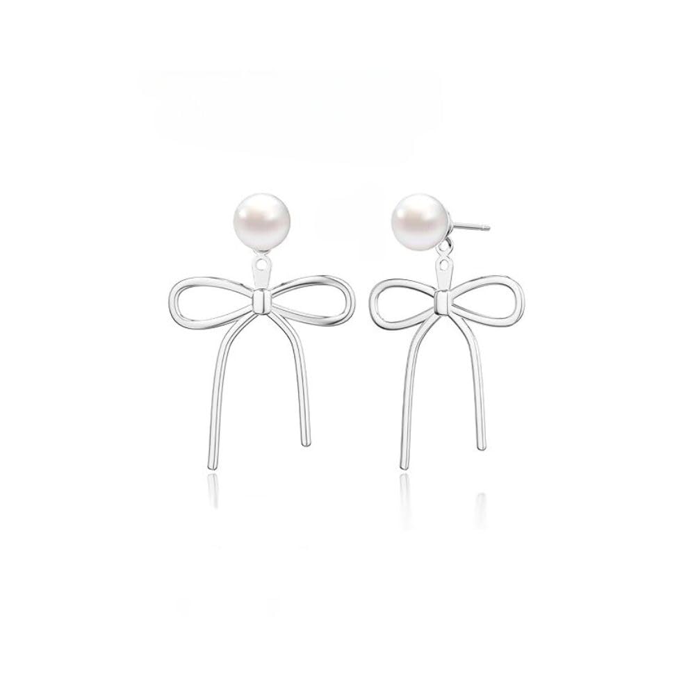 Schleifen Ohrstecker Silber 925/Gold für Damen, Ohrringe Hängend Perlen Wasserfest Hypoallergene Ohrring Stecker Ohrhänger Personalisierte Geschenke für Mädchen