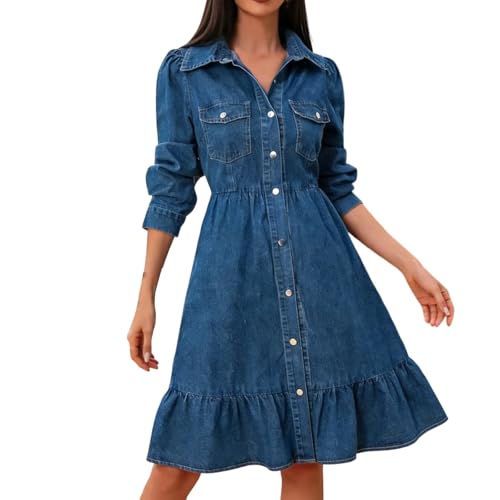 Robe denim manches longues avec détails couture haut de gamme