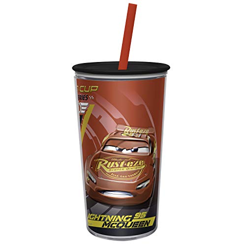 Zak Designs Disney Cars 3 - Embossed DW Tumbler with Durable Straw - Fully Wrapped Inner Artwork Makes Your Favorite Characters Pop Out, Press-In Lid Keeps Liquids In (10.5oz, BPA Free)