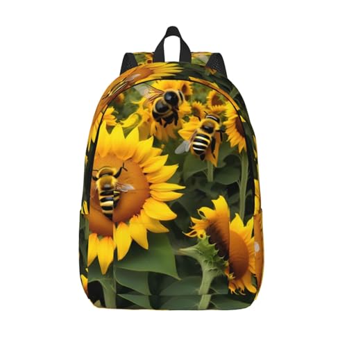 Sac à dos en toile WURTON imprimé tournesol et abeilles unisexe pour le travail