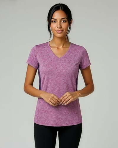 Image of Real Essentials 5 Pack: Women's Dry-Fit Short Sleeve V Neck T Shirt Workout Fitness Yoga Top Tee (Available in Plus Size)