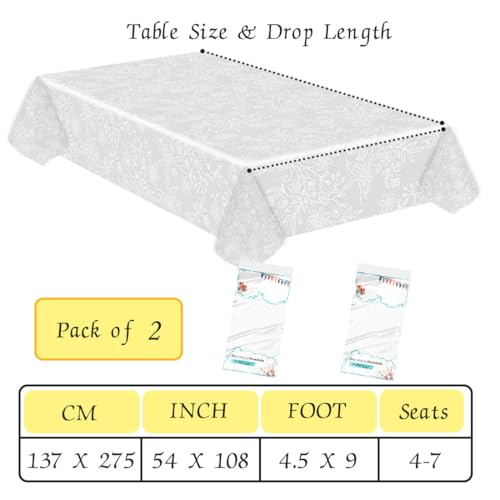 Image of SietDESEO 2 Pack Plastic Lace Tablecloth 54 X 108 Waterproof Disposable Lace Table Cover for Wedding Party Birthday Camping Bridal Shower Tablecloth Plastic