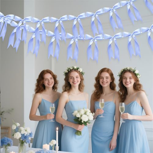 Image of 2pcs Bow Garland Banner Ribbon Bow Party Decorations for Baby Shower Decor Tying The Knot Girls Bow Coquette Birthday Party Decoration (Blue)