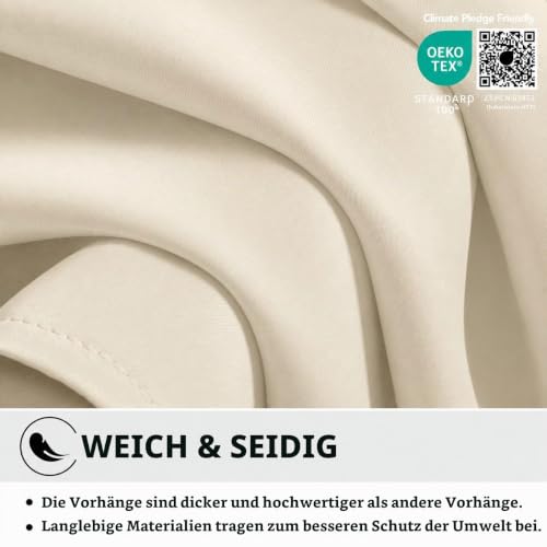 Deconovo Abdunklungsvorhang Blickdichte Vorhänge Thermogardine Cremeweiß – Ansicht 6