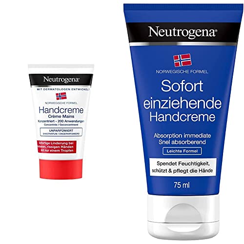 Neutrogena Norwegische Formel konzentrierte Handcreme für sehr trockene Hände, unparfümiert, 50ml & Norwegische Formel Handcreme, mit Glycerin, leichte Formel - sofort einziehend, nicht fettend, 75ml