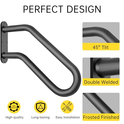 ZOOKASEA Handrails for Outdoor Steps, Heavy Duty Non-Slip Handrail, U-Shaped Safety Hand Rails, Wall-Mounted Rail for 1-3 Step Stairs, 19" Length Railings for Indoor and Outdoor by ZOOKASEA - Image 5